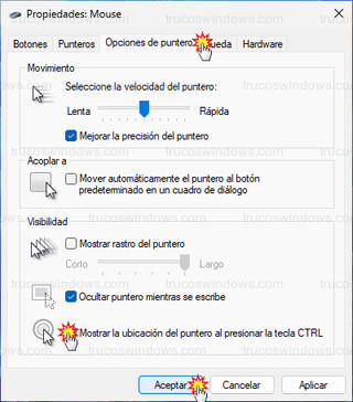 Windows 11 - Opciones de puntero en Windows 11