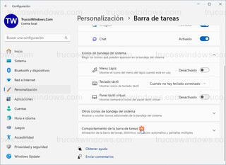 Personalización > Barra de tareas - Comportamiento de la barra de tareas