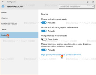 Windows 10 - Personalización - inicio - carpetas