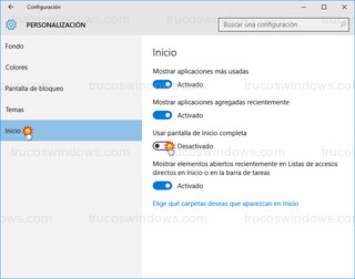 Windows 10 - Personalización - inicio - pantalla completa