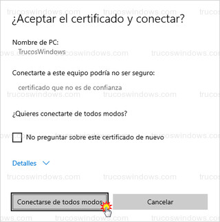 Microsoft Remote Desktop - Aceptar el certificado y conectar