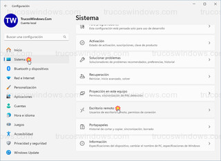 Windows 11 - Sistema > Escritorio remoto