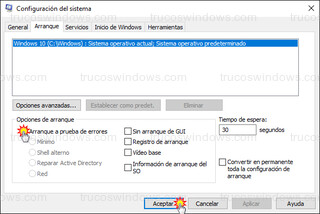 Windows 10 - Desactivar Arranque a prueba de errores