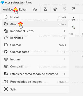 Microsoft Paint - Archivo > Abrir