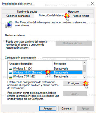 Windows 10 - Configurar - Protección del sistema