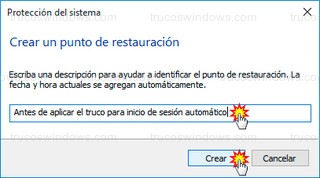 Windows 10 - Descripción punto de restauración