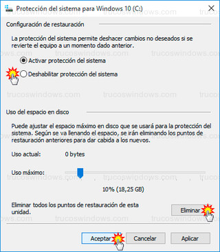 Windows 10 - Eliminar puntos de restauración