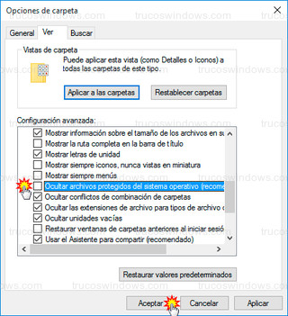 Windows 10 - Ocultar archivos protegidos del sistema operativo (recomendado)