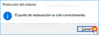 Windows 10 - Punto de restauración creado