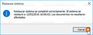 Windows 10 - Restaurar sistema se completó correctamente