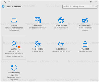 Windows 10 - Configuración > cuentas