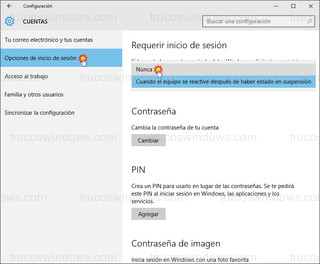 Windows 10 - Opciones de inicio de sesión > Requerir inicio de sesión