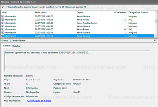 Windows 10 - Listado filtro de eventos