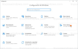 Configuracion de Windows 10 - Hora e idioma