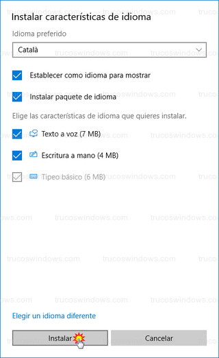 Windows 10 - Instalar características de idioma