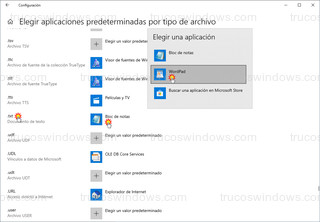 Windows 10 - Elegir aplicaciones predeterminadas por tipo de archivo