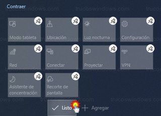 Windows 10 - Aplicar cambios en acciones rápidas