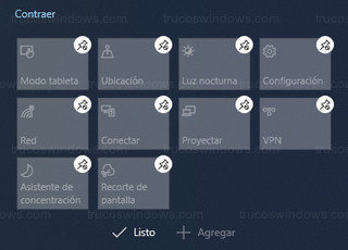 Windows 10 - Modo configuración de acciones rápidas
