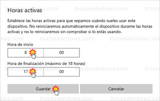 Horas activas - Hora de inicio y finalización