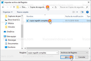 Importar archivo del Registro - Abrir copia del registro completa