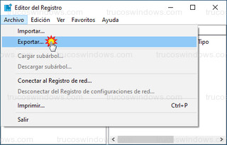 Editor del registro - Exportar...