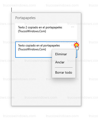 Portapapeles - Eliminar, anclar y borrar todo
