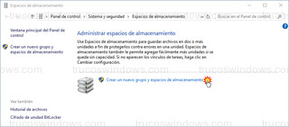 Administrar espacios de almacenamiento - Crear un nuevo grupo y espacios de almacenamiento