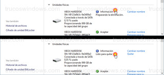 Unidades físicas - Preparando la eliminación / Listo para quitar