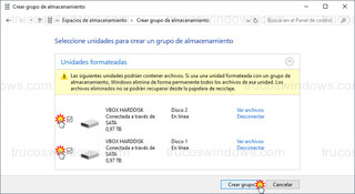 Crear grupo de almacenamiento - Discos duros para crear el Raid 1