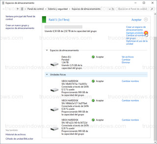 Espacios de almacenamiento - Agregar unidades