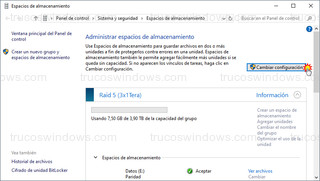 Espacios de almacenamiento - Cambiar configuración