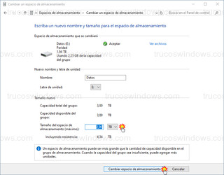 Cambiar un espacio de almacenamiento - Cambiar espacio del almacenamiento