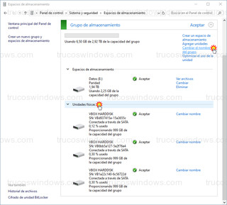 Espacios de almacenamiento - Cambiar el nombre del grupo