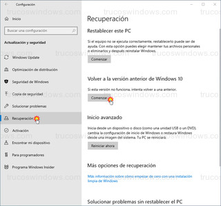 Windows 10 recuperación - Volver a la versión anterior de Windows 10