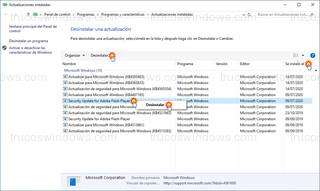 Actualizaciones instaladas - Desinstalar actualización