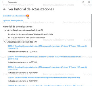 Windows Update - Desinstalar las actualizaciones