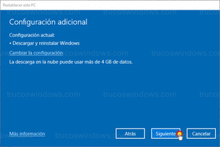 Restablecer este PC - Confirmar y siguiente