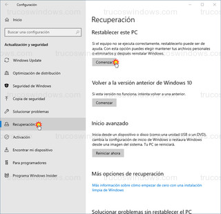 Windows 10 - Recuperación - Restablecer este PC
