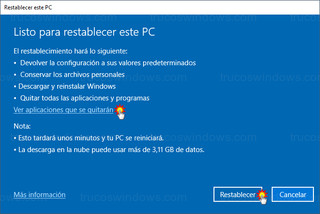 Restablecer este PC - Restablecer