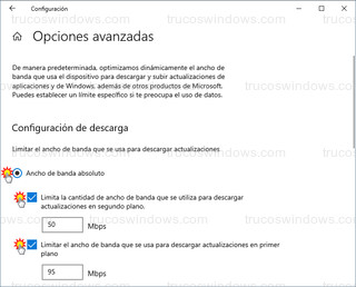 Configuración de descarga - Ancho de banda absoluto