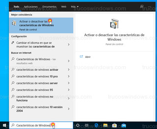 Windows 10 - Activar o desactivar las características de Windows