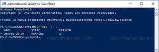 Windows PowerShell - Ubuntu ejecutandose con WSL 1