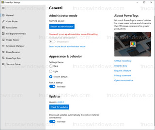 PowerToys Settings - Configuración de PowerToys