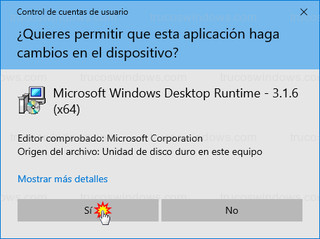 Control de cuentas de usuario - Microsoft Windows Desktop Runtime - 3.1.6 (x64)