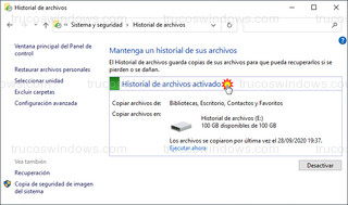 Historial de archivos - Activado