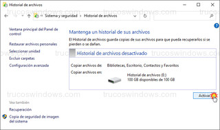 Historial de archivos - Activar