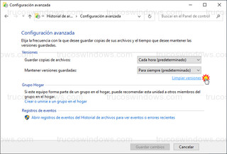 Configuración avanzada - Limpiar versiones