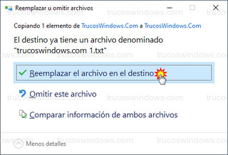 Reemplazar u omitir archivos - Reemplazar el archivo en el destino