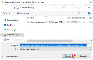 Guardar clave de recuperación de BitLocker como - Clave de recuperación de BitLocker 5C28F87B