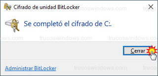 Cifrado de unidad BitLocker - Se completó el cifrado de C: